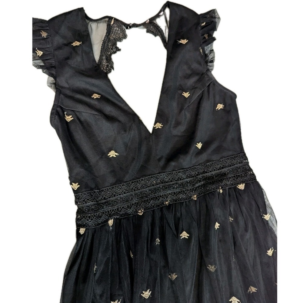 Romantic Black Embroidered Bee Mesh Maxi Dress | Ethereal Dark Cottagecore - Picture 10 of 16